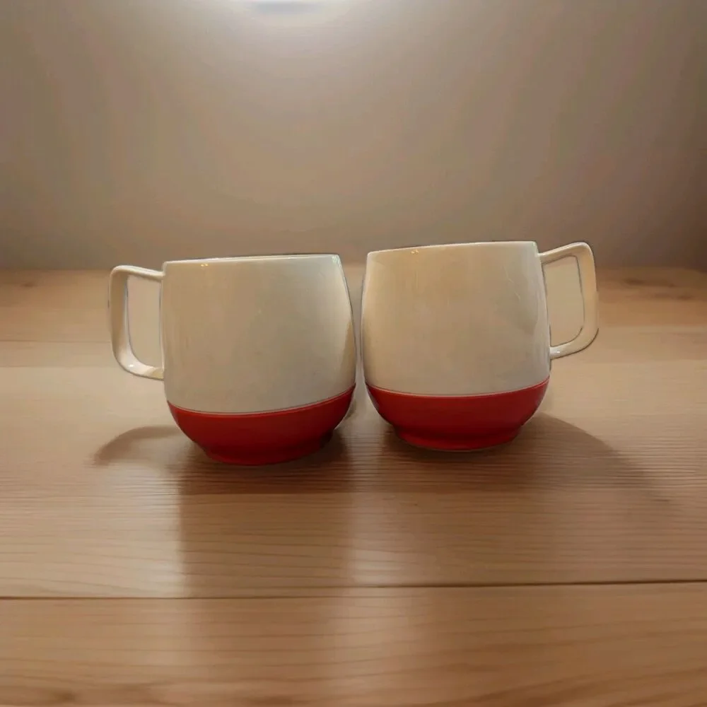 Vintage Thermos Brand Insulated Mugs Set of 2 Orange Cream Retro Camping MCM